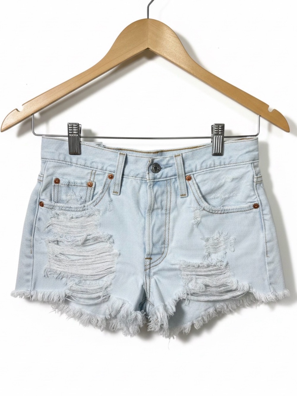 Levi's 501 Light Blue Distressed Denim Cutoff Shorts
